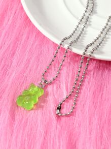 ROMWE Kawaii 熊裝飾鏈條樣式項鍊 - 綠色 - 查看 2