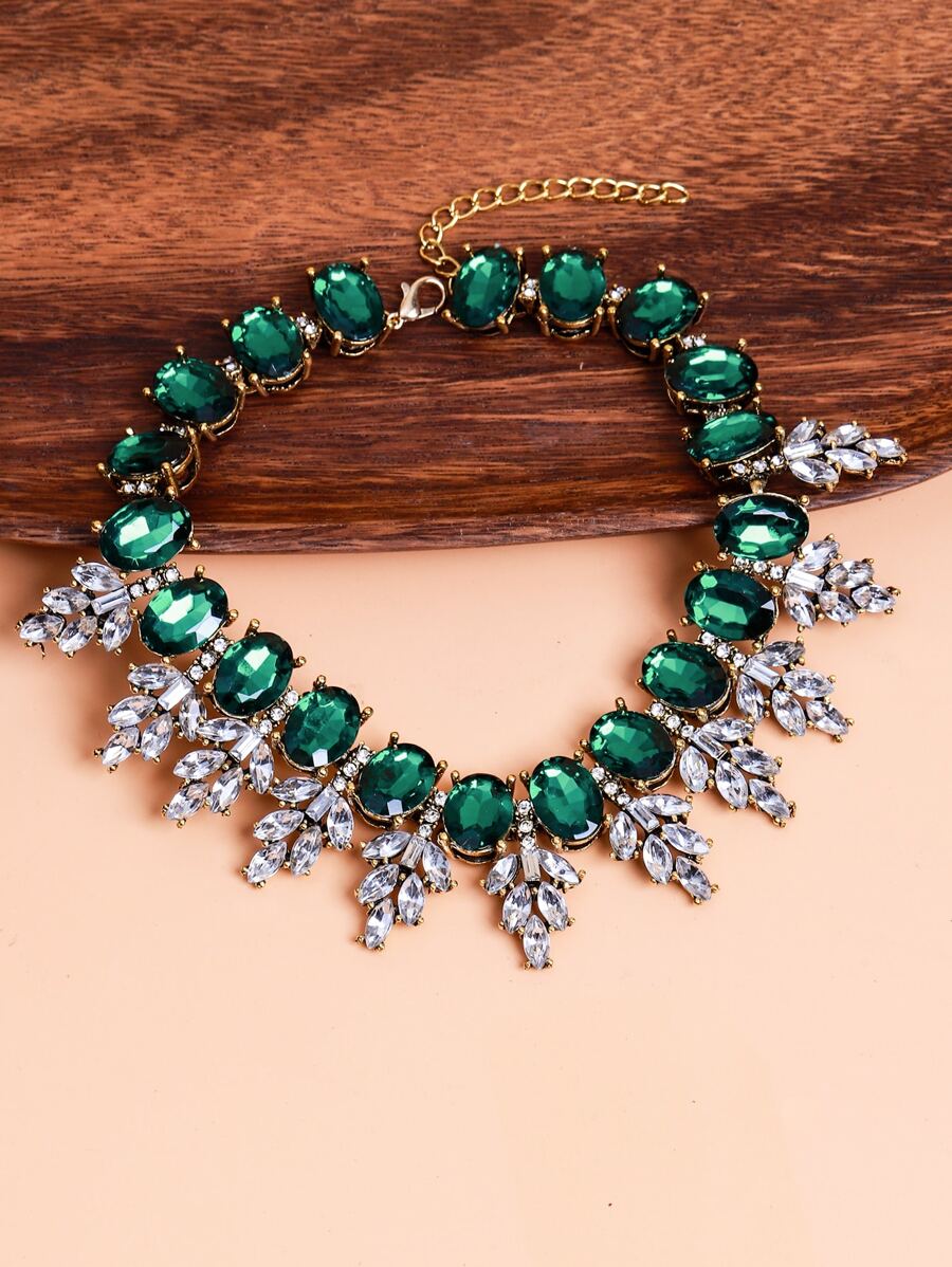 Collar con diseño de diamante de imitación - Verde - Ver 1