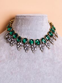 Collar con diseño de diamante de imitación - Verde - Ver 3