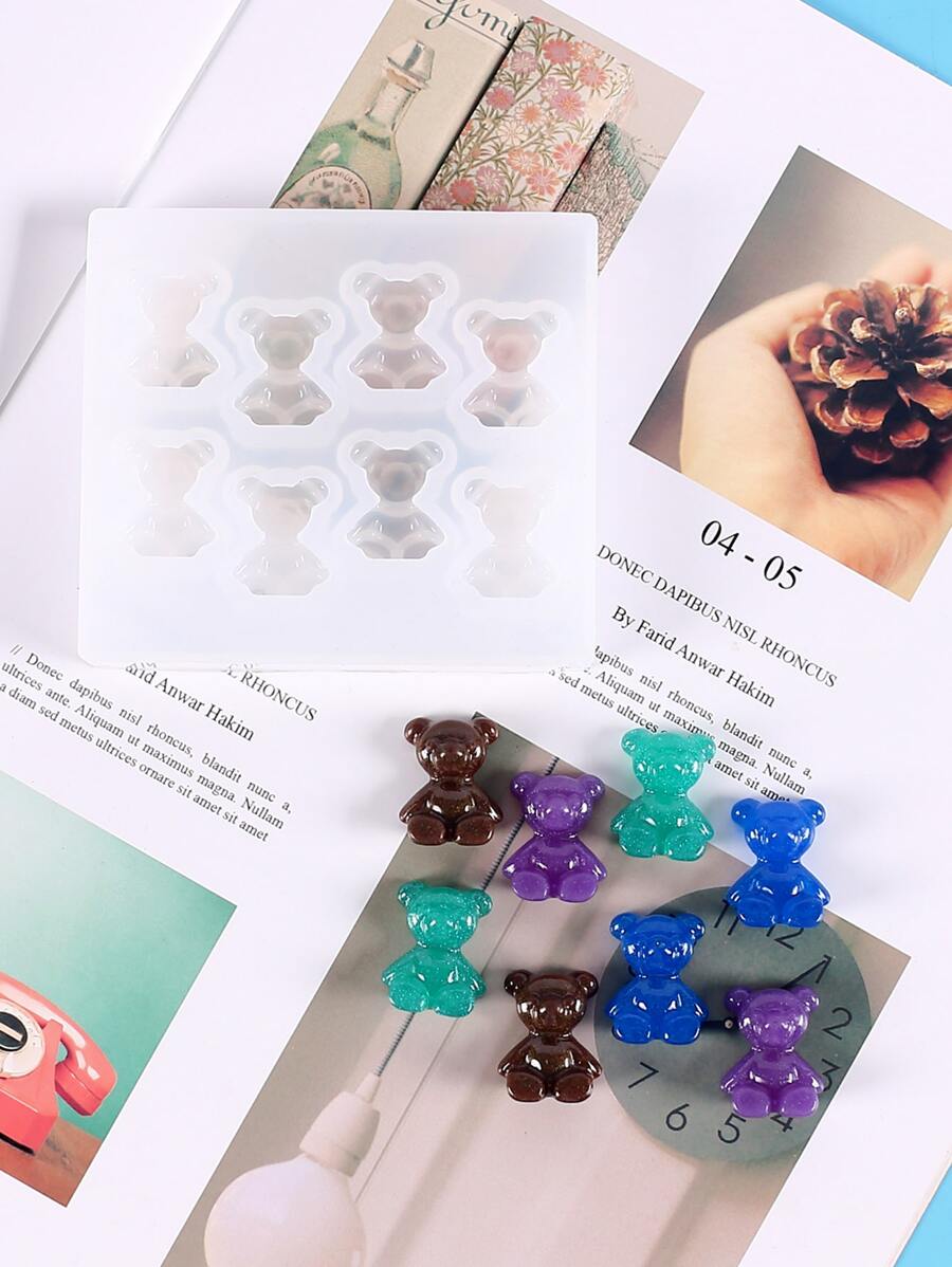 1pc Bear Design DIY Silicone Mold, 8 Grid Cartoon Silicone Mold For DIY - White - View 1