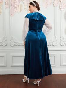 Modelyn Plus Tie Neck Blouse & Ruffle Trim Dress Without Belt - Navy Blue - View 2