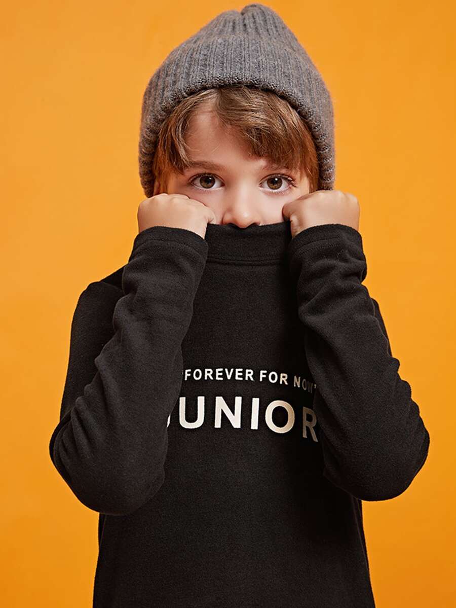 Boys Slogan Graphic Mock Neck Tee - Black - View 1