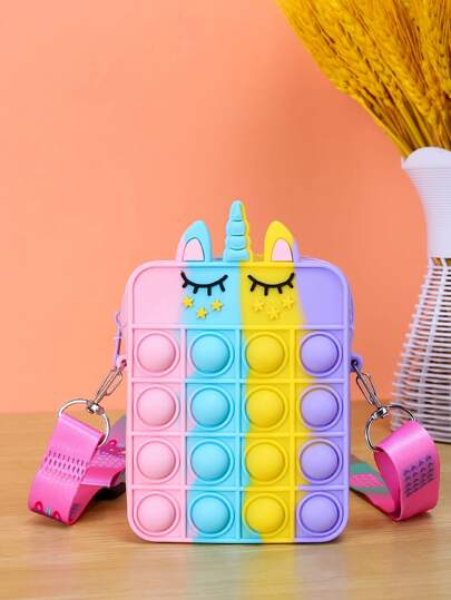 Colorful Stars & Cartoon Unicorn Patterned Crossbody Bag