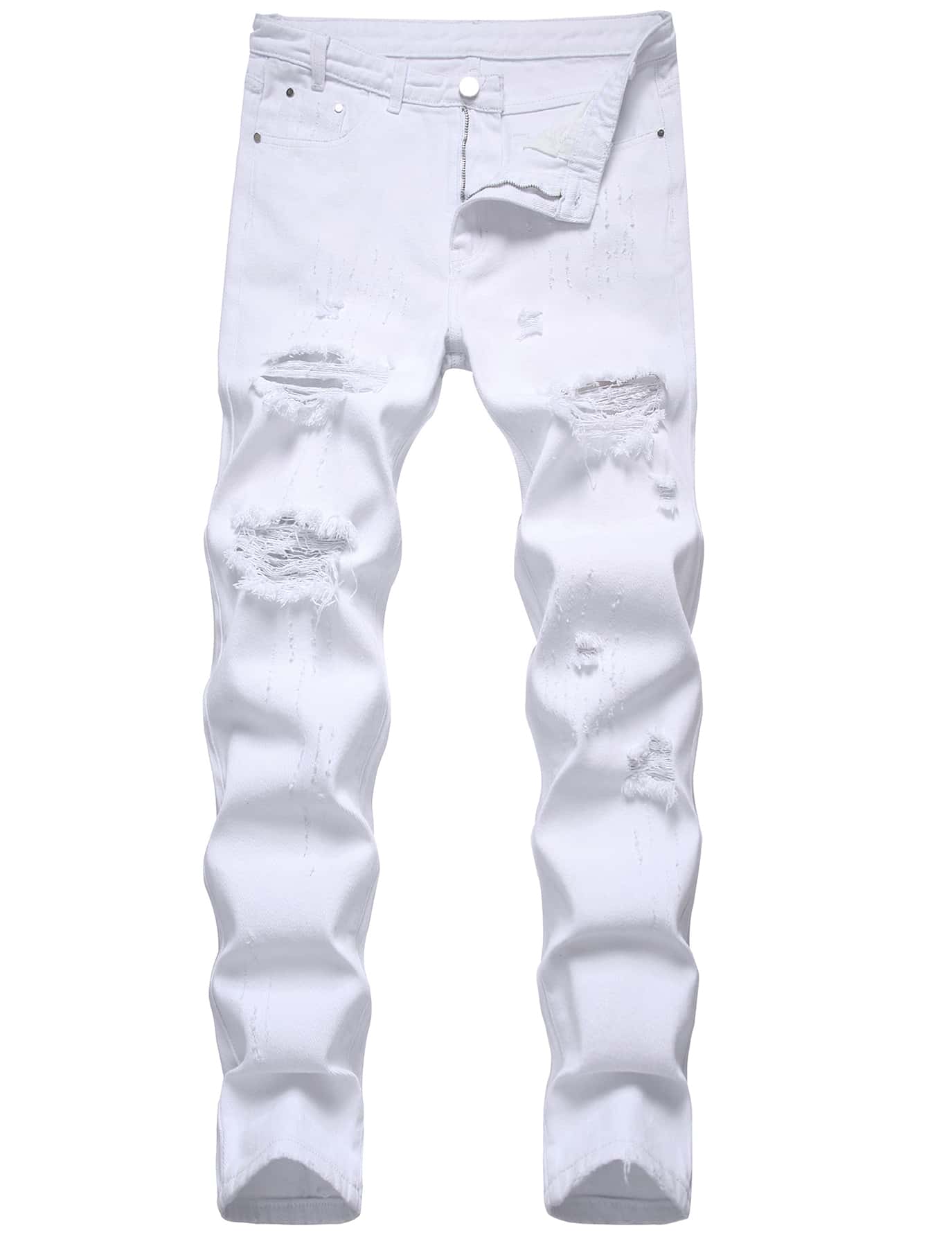 Manfinity Homme Men Ripped Frayed Cat Scratch Jeans - White - View 1