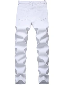 Manfinity Homme Men Ripped Frayed Cat Scratch Jeans - White - View 2