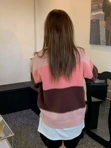 拼色條紋落肩袖套頭衫毛衣 - 彩色 - 查看 2