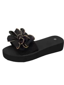 Giày trượt trang trí hình nơ, Giày nữ đi bộ thoải mái bằng phẳng dành cho nữ, Giày trượt trên bãi biển chống trượt hở ngón, Dép đi trong nhà & ngoài trời Dép nữ có nơ - màu đen - Xem 2