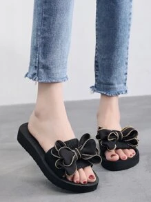 Giày trượt trang trí hình nơ, Giày nữ đi bộ thoải mái bằng phẳng dành cho nữ, Giày trượt trên bãi biển chống trượt hở ngón, Dép đi trong nhà & ngoài trời Dép nữ có nơ - màu đen - Xem 6
