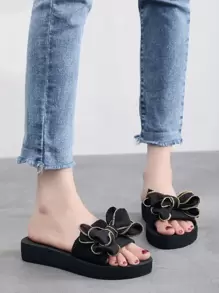 Giày trượt trang trí hình nơ, Giày nữ đi bộ thoải mái bằng phẳng dành cho nữ, Giày trượt trên bãi biển chống trượt hở ngón, Dép đi trong nhà & ngoài trời Dép nữ có nơ - màu đen - Xem 7