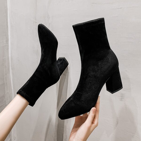 

Suede Slip On Chunky Classic Boots, Black