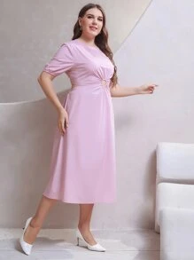 Plus O-ring Cut Out Waist Dress - Lilac Purple - View 1