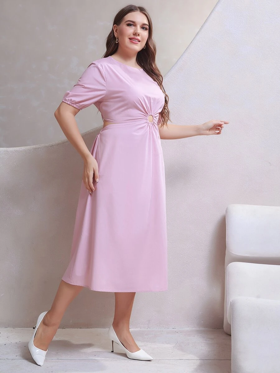 Plus O-ring Cut Out Waist Dress - Lilac Purple - View 1