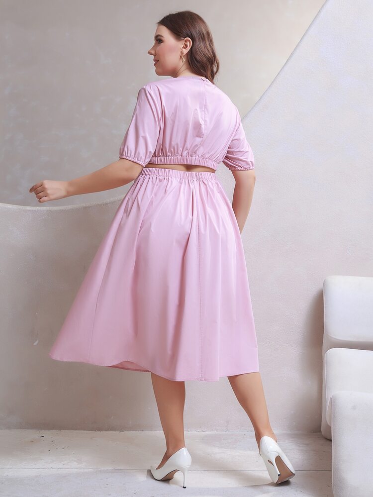 Plus O-ring Cut Out Waist Dress - Lilac Purple - View 2