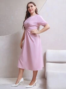 Plus O-ring Cut Out Waist Dress - Lilac Purple - View 3