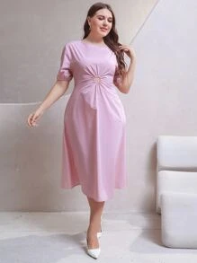 Plus O-ring Cut Out Waist Dress - Lilac Purple - View 4