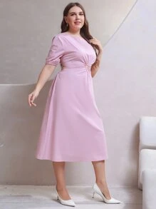 Plus O-ring Cut Out Waist Dress - Lilac Purple - View 5