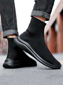 Men Minimalist High Top Sock Slip On Sneakers - Black - View 2