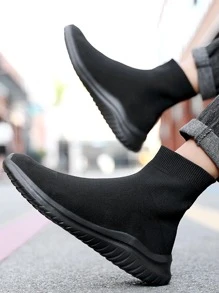 Men Minimalist High Top Sock Slip On Sneakers - Black - View 3