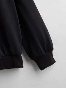 SHEIN EZwear Drop Shoulder Contrast Collar Pullover - Black - View 4