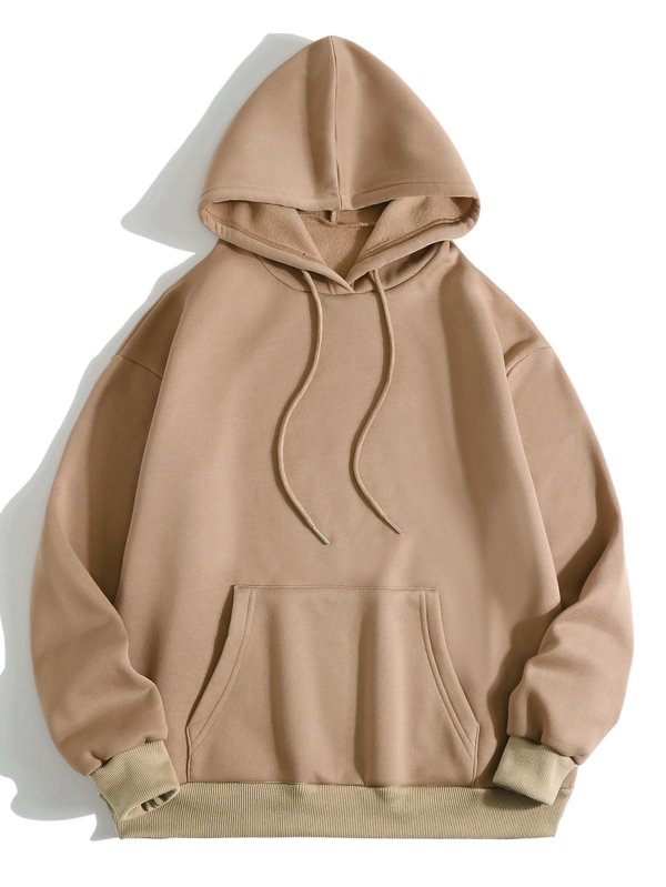 SHEIN EZwear Solid Drawstring Pocket Front Hooded Sweatshirt