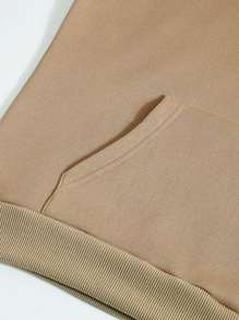 SHEIN EZwear Áo nỉ có mũ Chất rắn Dây rút Túi mặt trước - Màu be - Xem 6