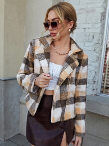 SHEIN Unity 格紋圖案拉鍊泰迪夾克 - 彩色 - 查看 4