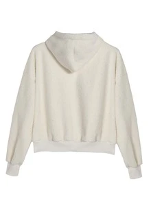 Teddy Hoodie Đã vá Thả vai Dây rút - Màu be - Xem 2