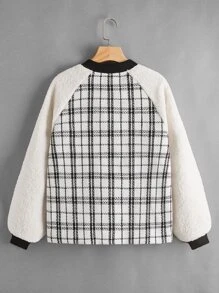 SHEIN Unity Cazadora tipo bomber de cuadros con bolsillo con solapa de manga raglán - Blanco - Ver 2