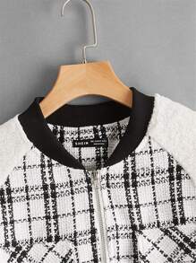 SHEIN Unity Cazadora tipo bomber de cuadros con bolsillo con solapa de manga raglán - Blanco - Ver 3