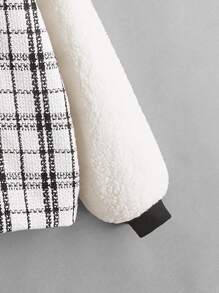 SHEIN Unity Cazadora tipo bomber de cuadros con bolsillo con solapa de manga raglán - Blanco - Ver 4
