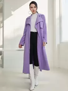 SHEIN 西裝領腰帶風衣外套 - 紫丁香色 - 查看 1