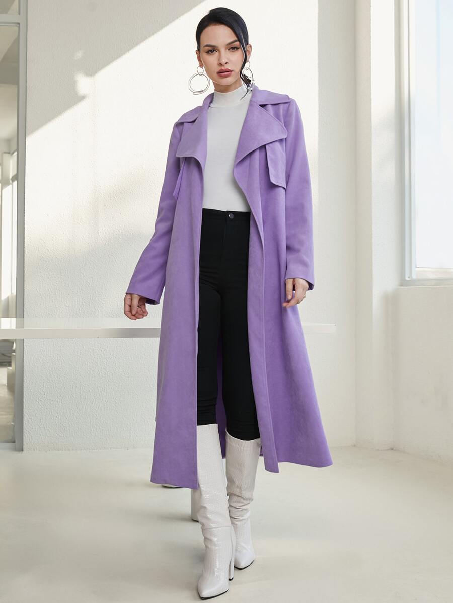 SHEIN 西裝領腰帶風衣外套 - 紫丁香色 - 查看 1