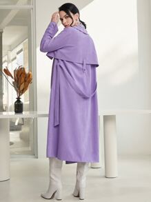 SHEIN 西裝領腰帶風衣外套 - 紫丁香色 - 查看 3