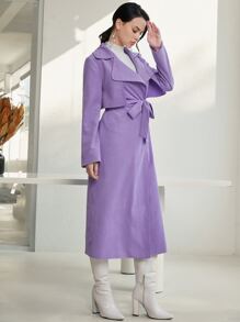 SHEIN 西裝領腰帶風衣外套 - 紫丁香色 - 查看 2
