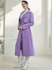 SHEIN 西裝領腰帶風衣外套 - 紫丁香色 - 查看 4