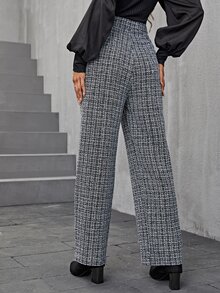 Modelyn High Waist Plaid Tweed Trousers - Black and White - View 2