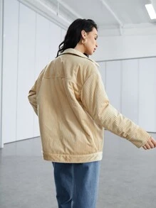 SHEIN Unity Drop Shoulder Flap Detail Corduroy Coat - Khaki - View 2