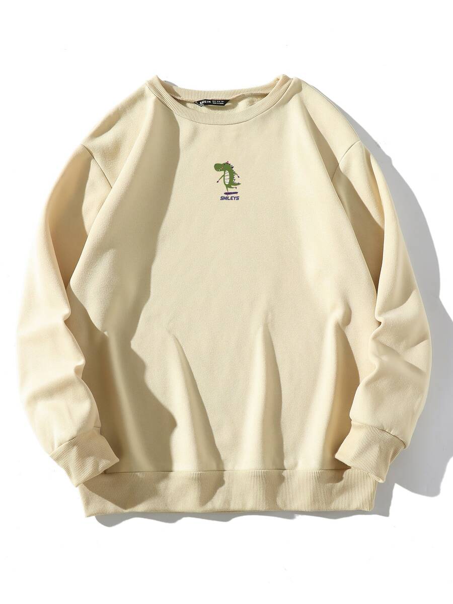 SHEIN Unity 卡通和字母圖案落肩袖加絨內裏運動衫