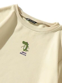 SHEIN Unity 卡通和字母圖案落肩袖加絨內裏運動衫