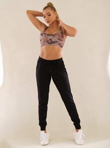 Joggers Con Cintura Y Puños Ajustables Con Cordón, De Color Sólido - Negro - Ver 1