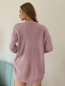 AAmilife Double Pocket Drop Shoulder Cardigan - Dusty Pink - View 3