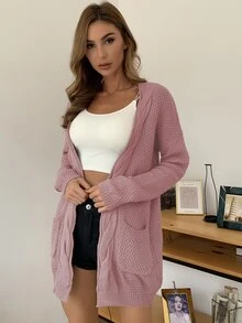 AAmilife Double Pocket Drop Shoulder Cardigan - Dusty Pink - View 5