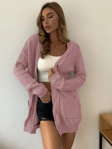 AAmilife Double Pocket Drop Shoulder Cardigan - Dusty Pink - View 6