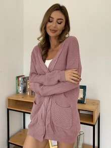 AAmilife Double Pocket Drop Shoulder Cardigan - Dusty Pink - View 7