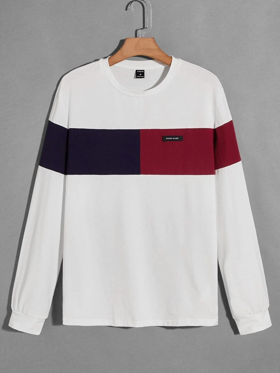 Manfinity VCAY Nam Áo thun Bông Chi tiết vá Cắt Và May - trắng - Xem 1