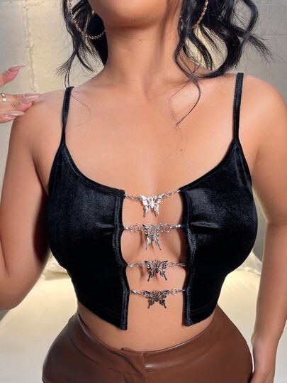 Top de tirantes con mariposa de color metálico enlace
