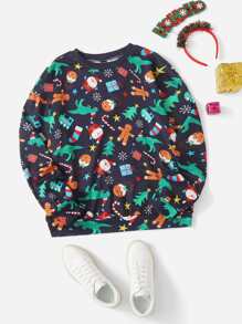 SHEIN Áo nỉ Giáng sinh In Toàn bộ Thả vai - Nhiều màu - Xem 1