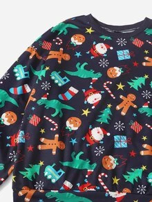 SHEIN Áo nỉ Giáng sinh In Toàn bộ Thả vai - Nhiều màu - Xem 5