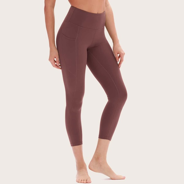

Wide Waistband Crop Sports Leggings, Redwood