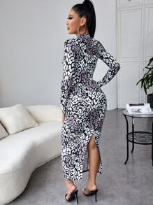 SHEIN SXY Đầm Cắt ra Tách cao Báo Gợi cảm - Đen và trắng - Xem 2